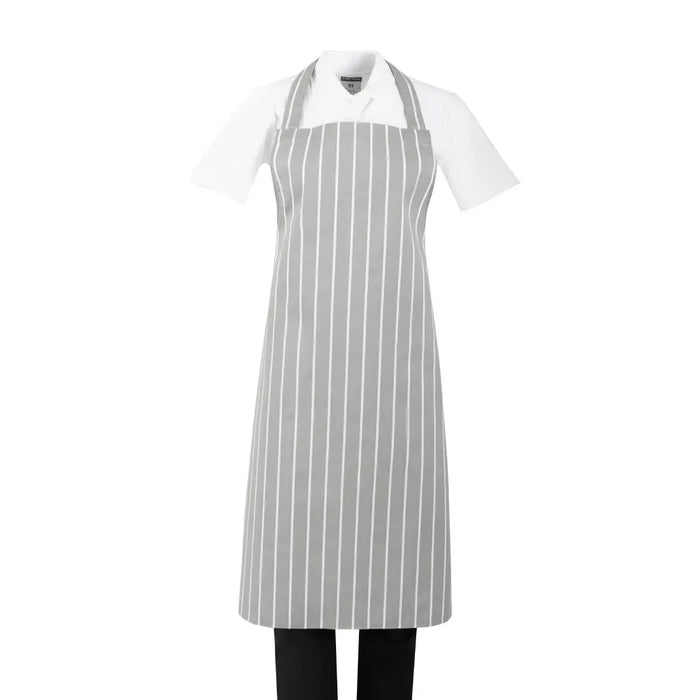Whites Bib Apron Grey/White Butchers Stripe - BA111 - Simply Hospitality NZ