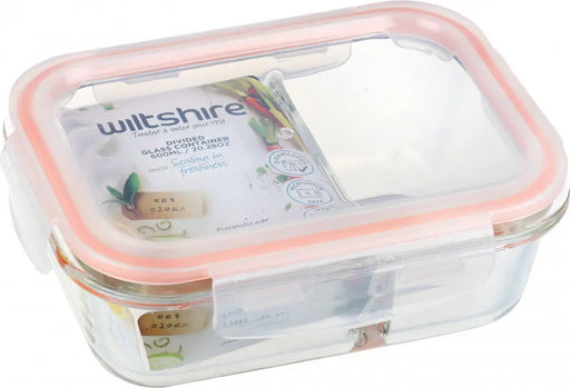 Wiltshire Rectangle Glass Container with 2 Dividers 600ml  Meal Storage