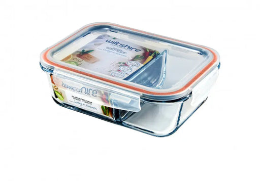 Wiltshire Rectangle Glass Container with 2 Dividers 930ml  Meal Storage