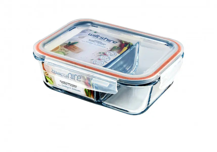 Glass Container Rectangle Wiltshire Rectangle Glass Container with 2 Dividers 930ml - Simply ...