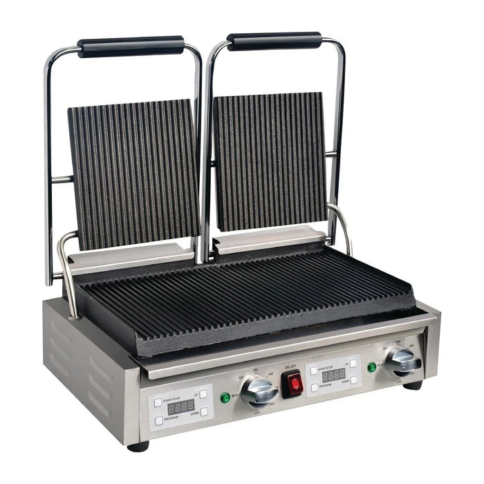 Apuro Double Contact Grill Ribbed Plates with Timer - FC383-A - Simply Hospitality NZ