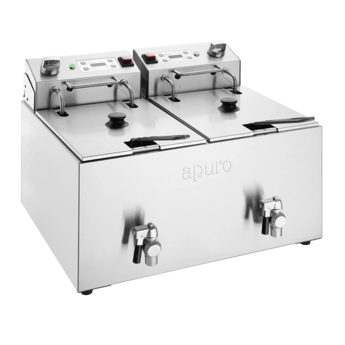 Apuro Twin Tank Electric Fryer with Timer - 2x8Ltr - 2x2.9kW - CU621-A - Simply Hospitality NZ