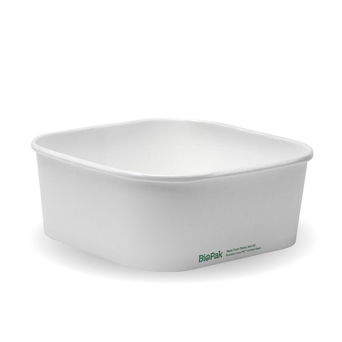 BioPak BioBoard Square Container Bases – 1,200ml White BioBoard Square Takeaway Base