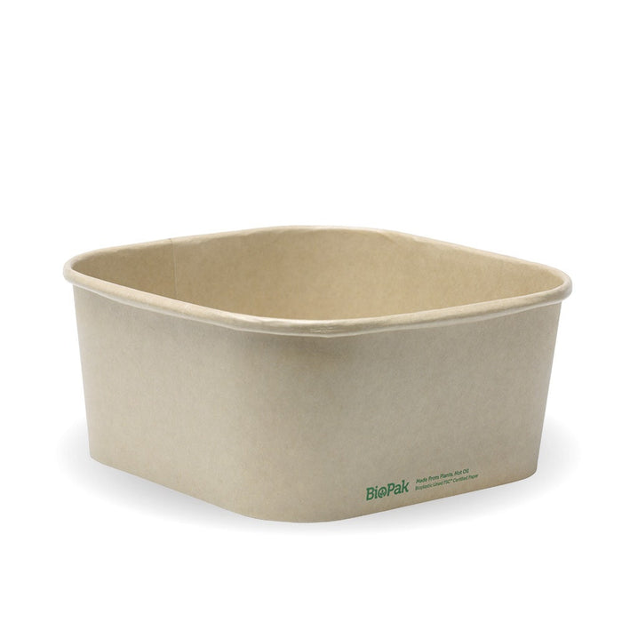 BioPak BioBoard Square Container Bases – 1,400ml Kraft BioBoard Square Takeaway Base