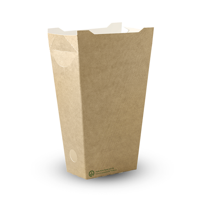 BioPak BioBoard Enclosed Chip Boxes – Unlined Large Enclosed BioBoard Chip Box – carton of 800