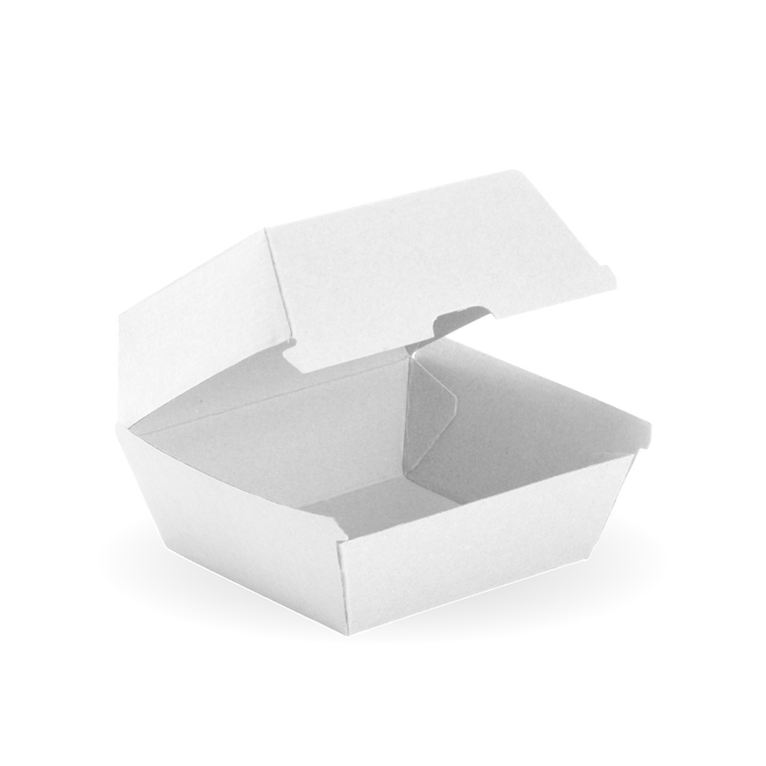 BioPak BioBoard Fluted Clamshell Boxes – Large Burger BioBoard White Box – carton of 150