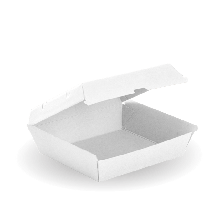 BioPak BioBoard Fluted Clamshell Boxes – Dinner BioBoard White Box – carton of 150