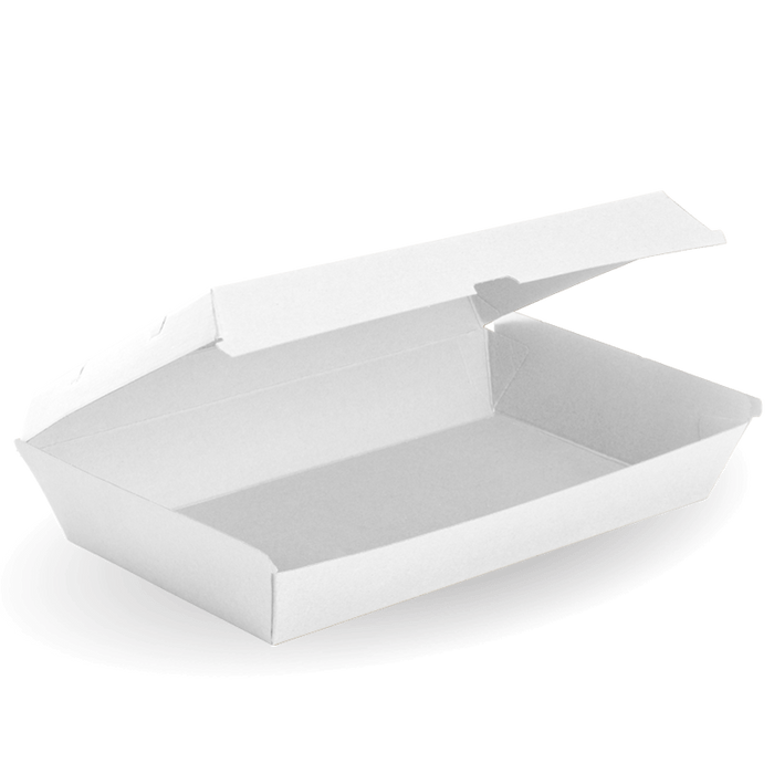 BioPak BioBoard Fluted Clamshell Boxes – Family BioBoard White Box – carton of 100