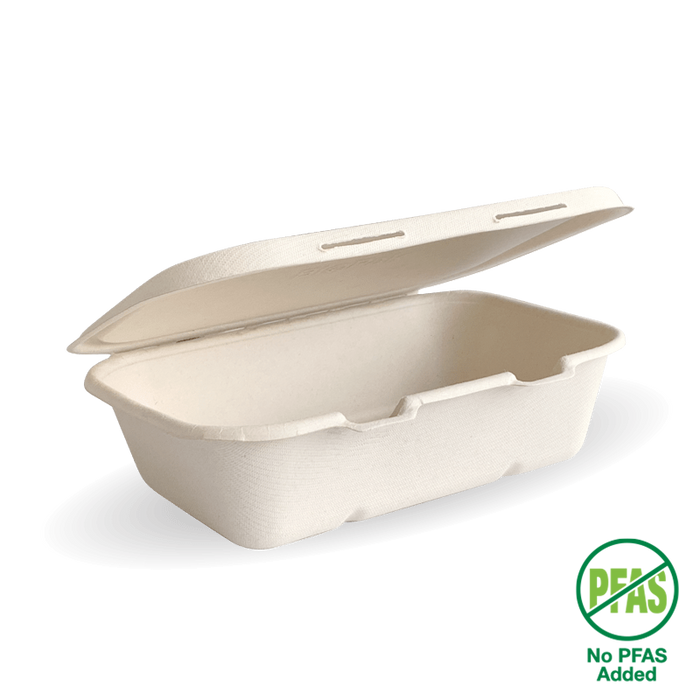 BioPak BioCane Clamshells – 20x15x5cm - 7.5x5x1.9in Natural Plant Fibre Clamshell – carton of 300