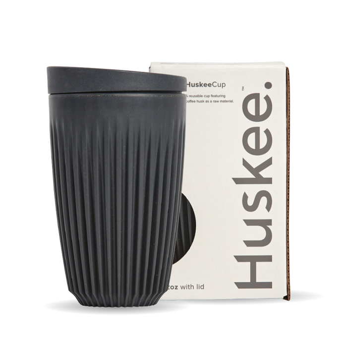 Huskee Reusable Cups with Lids – 12 Pack – 12oz HuskeeCup and lid (x12) - charcoal – carton of 12