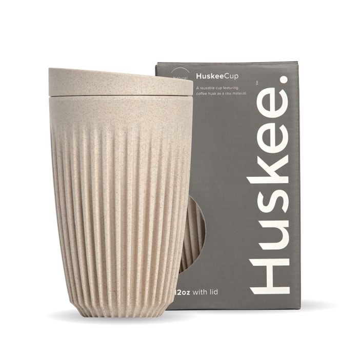 Huskee Reusable Cups with Lids – 12 Pack – 12oz HuskeeCup and lid (x12) – natural – carton of 12