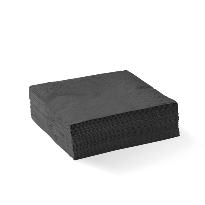 BioPak Cocktail Napkins – 2-Ply Black Corner Embossed Cocktail BioNapkin – carton of 2,000