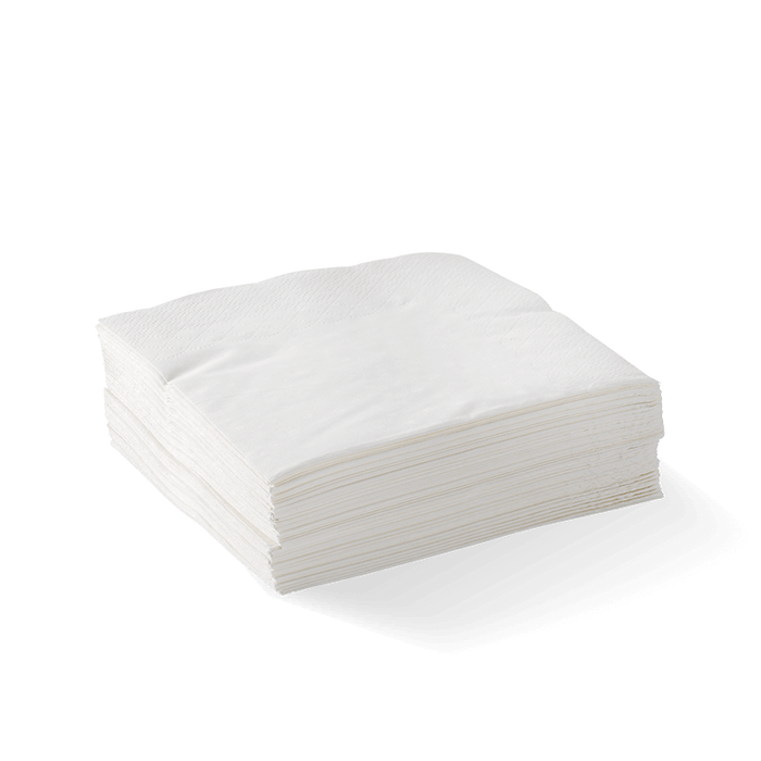 BioPak Cocktail Napkins – 2-Ply White Corner Embossed Cocktail BioNapkin – carton of 2,000