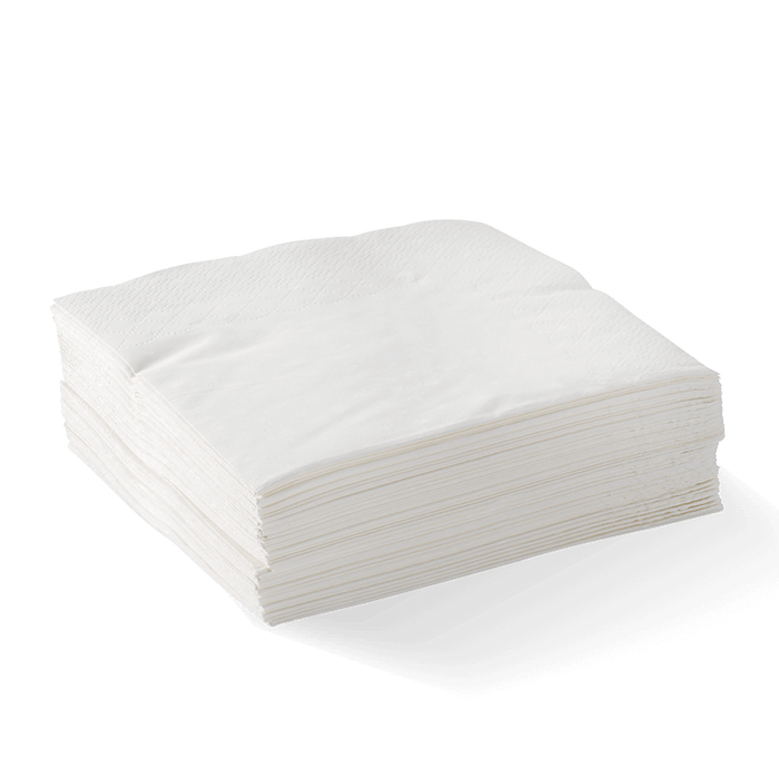 BioPak Dinner Napkins – 2-Ply 1/4 Fold White Corner Embossed Dinner BioNapkin – carton of 1,000