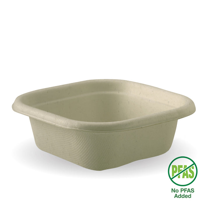 BioPak BioCane Square Container Bases – 280ml Natural Plant Fibre Takeaway Base – carton of 600