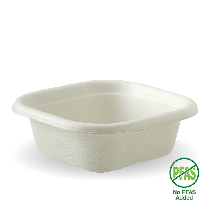 BioPak BioCane Square Container Bases – 280ml White Plant Fibre Takeaway Base – carton of 600
