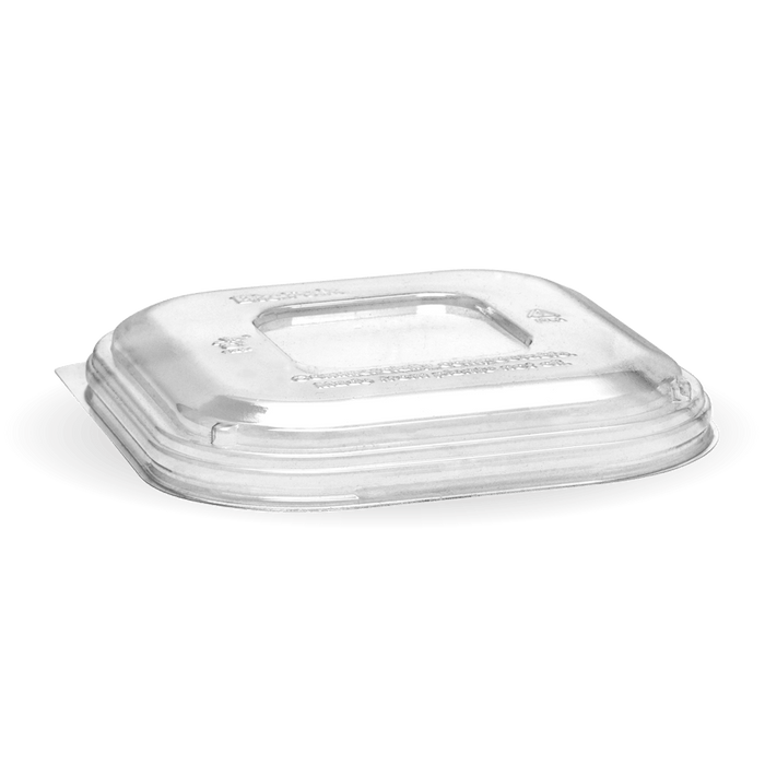 BioPak BioCane Square Container Lids – 280-630ml Clear PLA Takeaway Lid – carton of 600