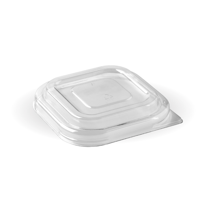 BioPak BioCane Square Container Lids – 280-630ml Clear RPET Takeaway Lid – carton of 600