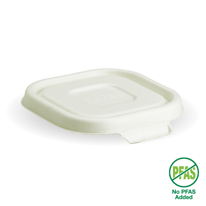 BioPak BioCane Square Container Lids – 280-630ml White Plant Fibre Takeaway Lid – carton of 600