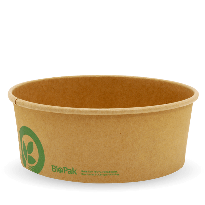 BioPak BioBoard Paper Salad Bowls – 1,300ml Extra Large Kraft BioBowl – carton of 200