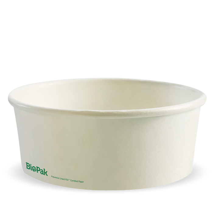 BioPak BioBoard Paper Salad Bowls – 1,300ml Extra Large White BioBowl – carton of 200