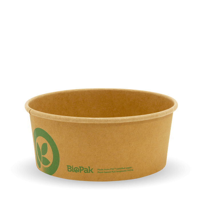 BioPak BioBoard Paper Salad Bowls – 750ml Medium Kraft BioBowl – carton of 400