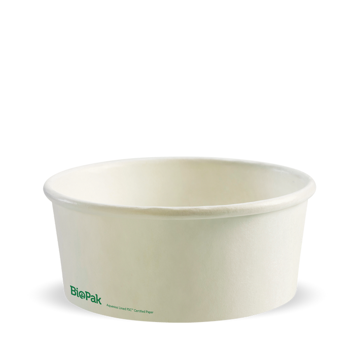 BioPak BioBoard Paper Salad Bowls – 750ml Medium White BioBowl – carton of 400