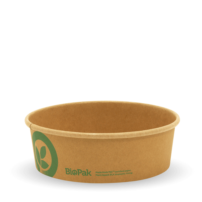 BioPak BioBoard Paper Salad Bowls – 500ml Small Kraft BioBowl – carton of 400