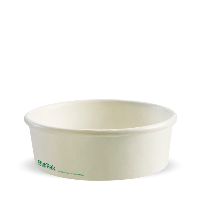 BioPak BioBoard Paper Salad Bowls – 500ml Small White BioBowl – carton of 400
