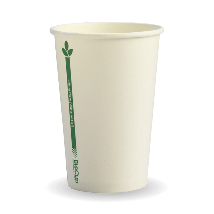 BioPak White Green Line Single Wall Hot BioCups – 320ml - 10oz – 80mm rim – carton of 1,000
