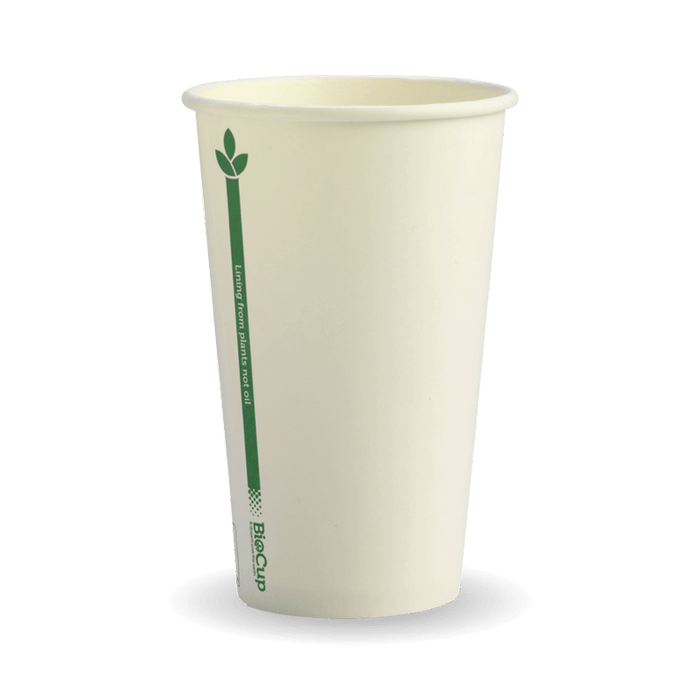 BioPak White Green Line Single Wall Hot BioCups – 350ml - 12oz – 80mm rim – carton of 1,000