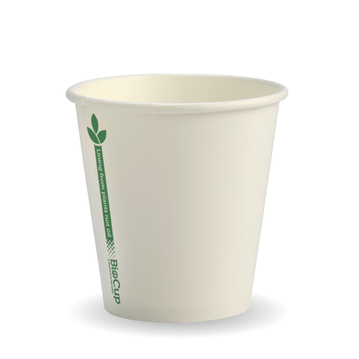 BioPak White Green Line Single Wall Hot BioCups – 230ml - 6oz – 80mm rim – carton of 1,000