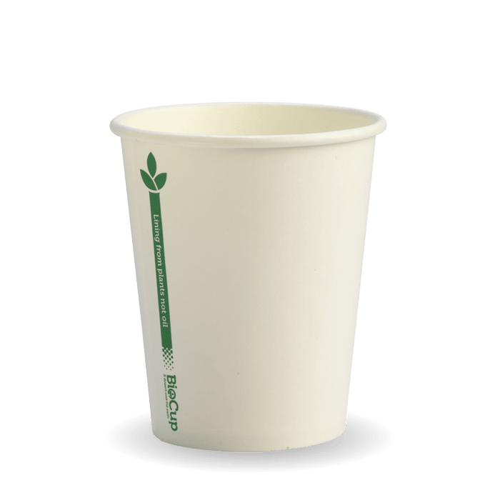 BioPak White Green Line Single Wall Hot BioCups – 280ml - 8oz – 80mm rim – carton of 1,000