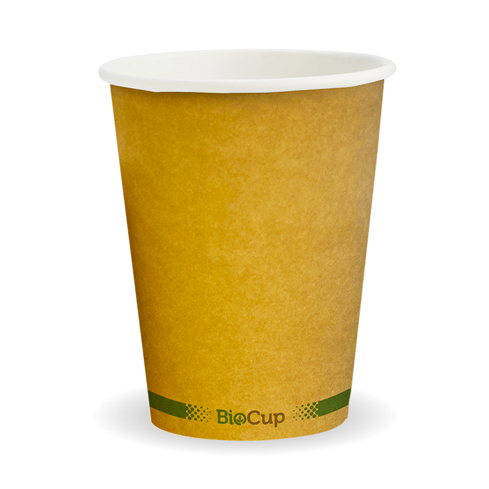 BioPak Kraft Green Stripe Single Wall Hot BioCups – 390ml - 12oz – 90mm rim – carton of 1,000