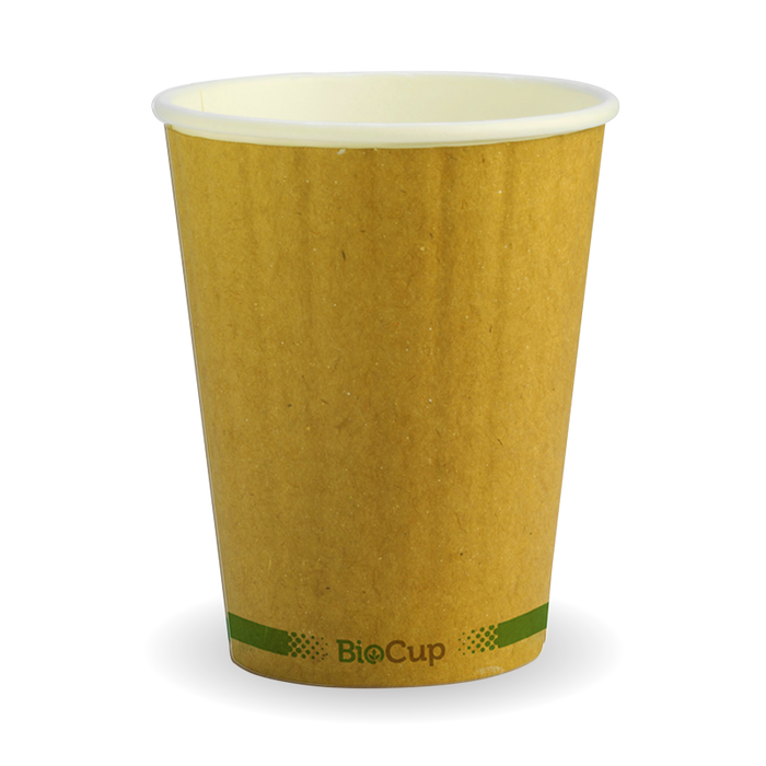 BioPak Kraft Green Stripe Double Wall Hot BioCups – 390ml - 12oz – 90mm rim – carton of 1,000