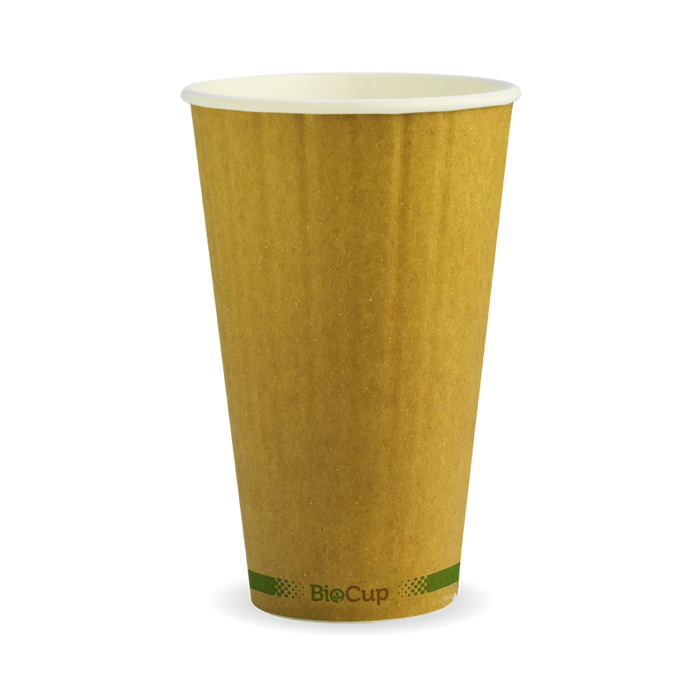 BioPak Kraft Green Stripe Double Wall Hot BioCups – 460ml - 16oz – 90mm rim – carton of 600