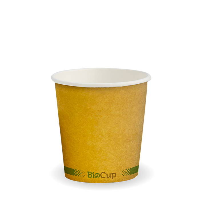 BioPak Kraft Green Stripe Single Wall Hot BioCups – 120ml - 4oz – 63mm rim – carton of 2,000