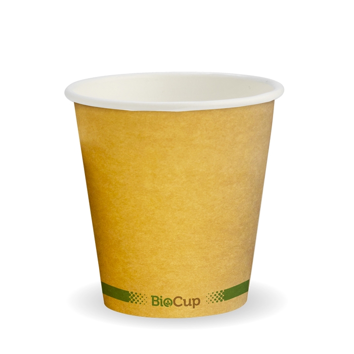 BioPak Kraft Green Stripe Single Wall Hot BioCups – 230ml - 6oz – 80mm rim – carton of 1,000