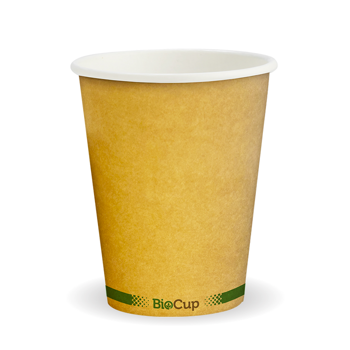 BioPak Kraft Green Stripe Single Wall Hot BioCups – 280ml - 8oz – 80mm rim – carton of 1,000