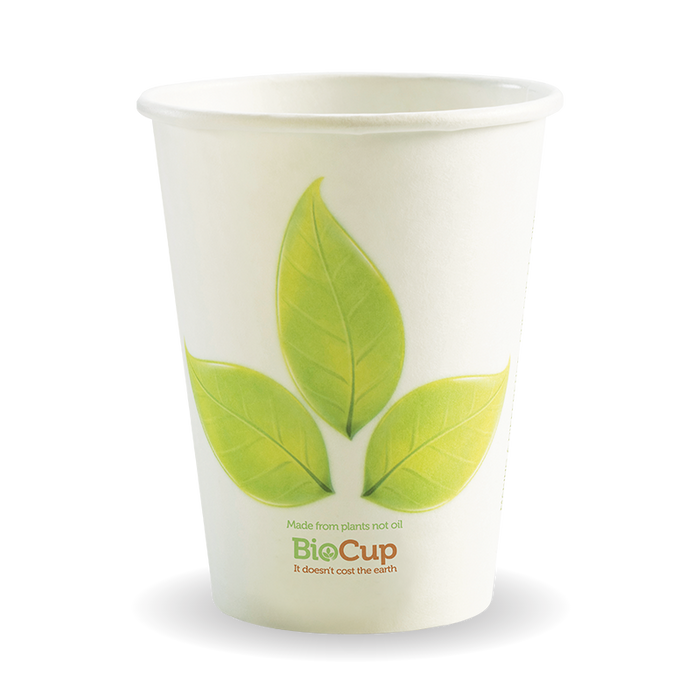 BioPak Leaf Single Wall Hot BioCups – 390ml - 12oz – 90mm rim – carton of 1,000