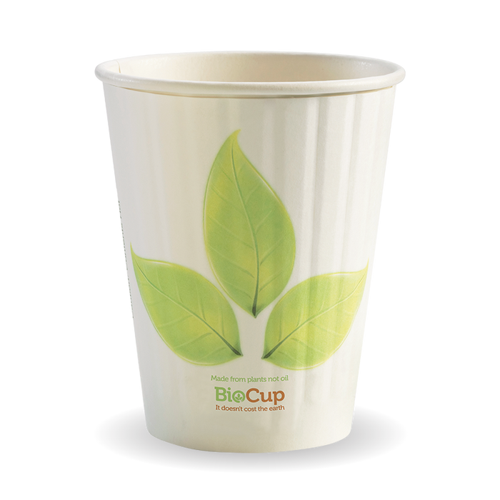 BioPak Leaf Double Wall Hot BioCups – 390ml - 12oz – 90mm rim – carton of 1,000