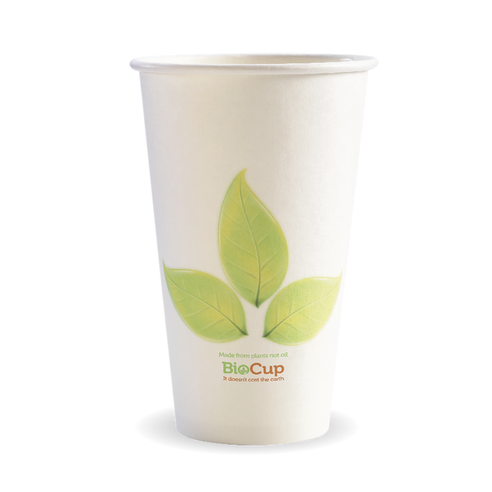 BioPak Leaf Single Wall Hot BioCups – 510ml - 16oz – 90mm rim – carton of 1,000
