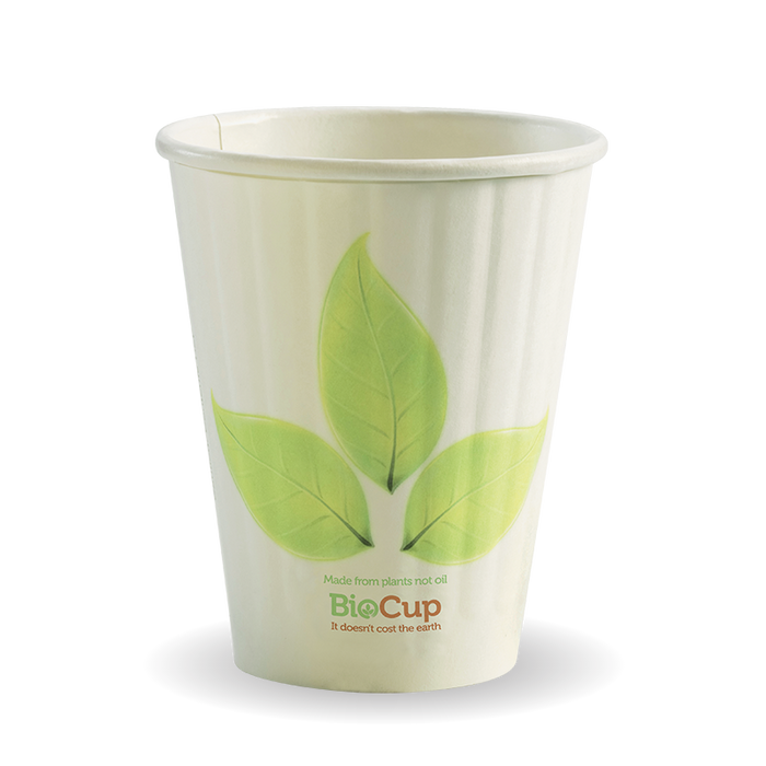 BioPak Leaf Double Wall Hot BioCups – 255ml - 8oz – 80mm rim – carton of 1,000