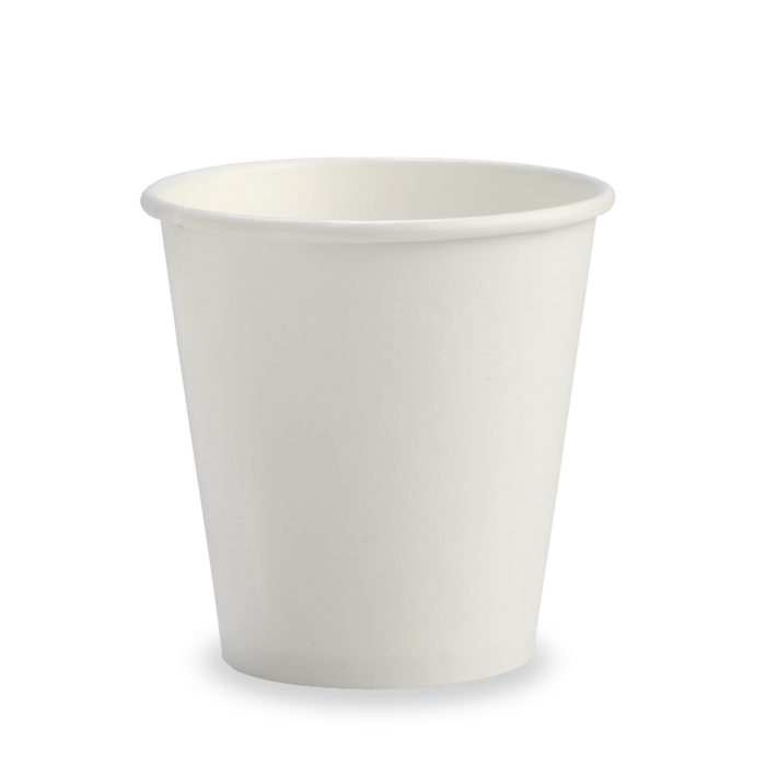 BioPak White Single Wall Hot BioCups – 230ml - 6oz – 80mm rim – carton of 1,000
