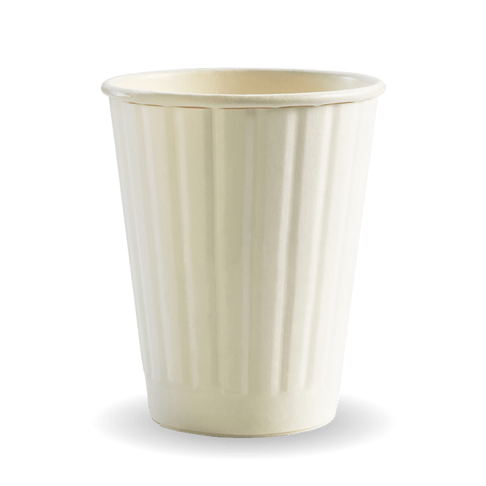 BioPak White Double Wall Hot BioCups – 255ml - 8oz – 80mm rim – carton of 1,000