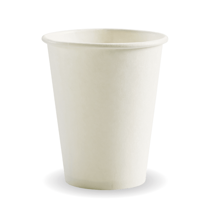 BioPak White Single Wall Hot BioCups – 280ml - 8oz – 80mm rim – carton of 1,000