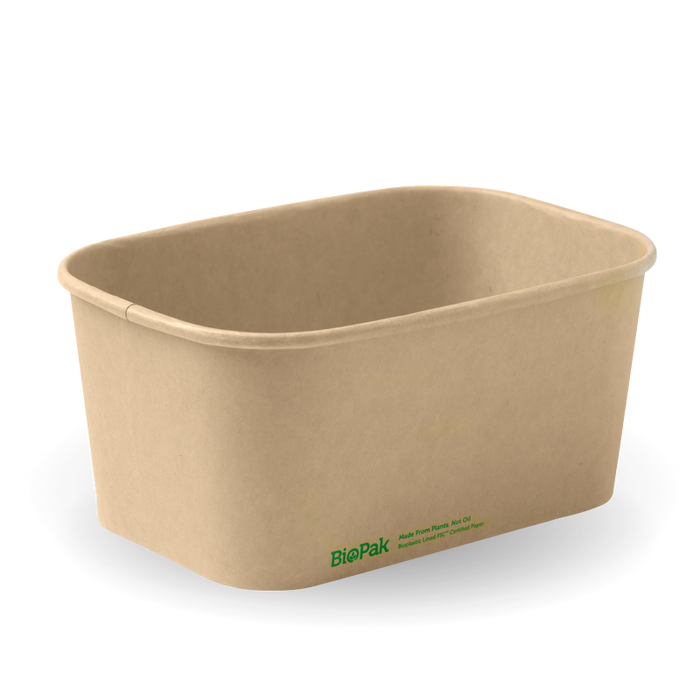 BioPak BioBoard Rectangular Container Bases – 1,000ml Kraft BioBoard Takeaway Base – carton of 300