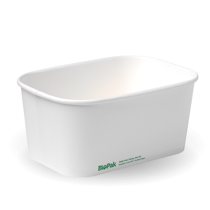BioPak BioBoard Rectangular Container Bases – 1,000ml White BioBoard Takeaway Base – carton of 300