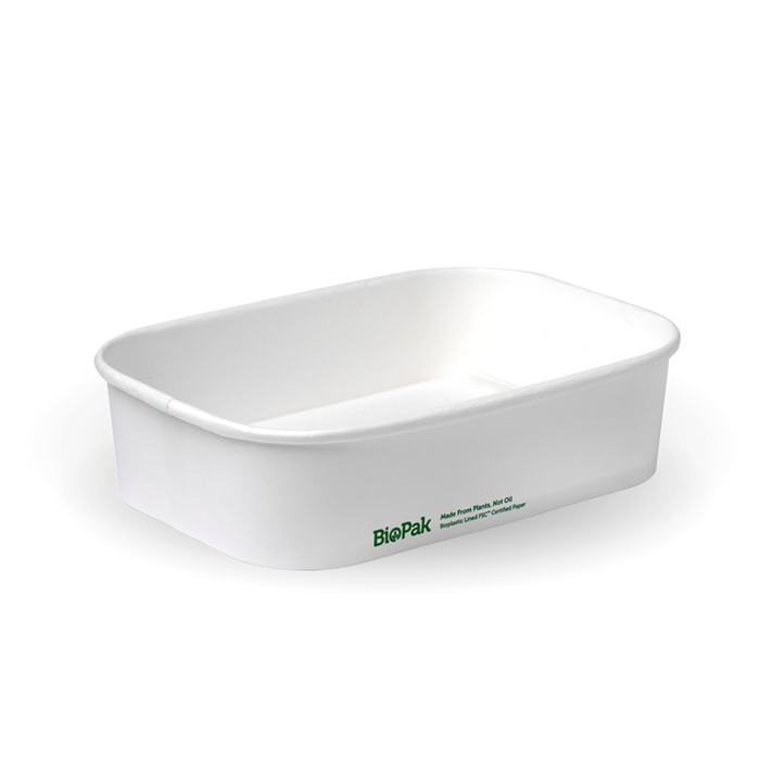 BioPak BioBoard Rectangular Container Bases – 500ml White BioBoard Takeaway Base – carton of 300