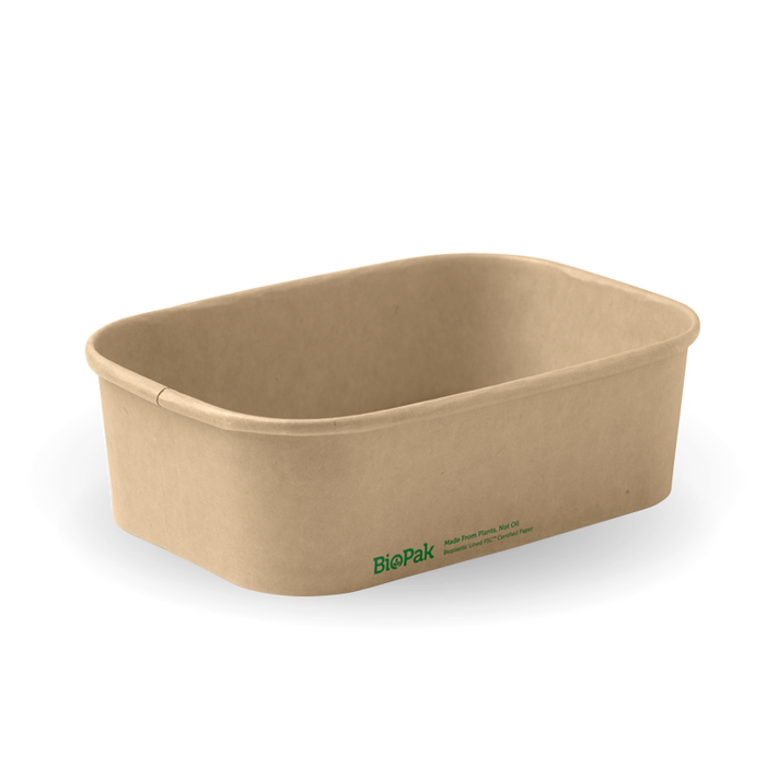 BioPak BioBoard Rectangular Container Bases – 650ml Kraft BioBoard Takeaway Base – carton of 300